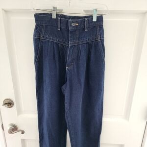 Vintage 80's Lee Pleated Yoke Jeans Dark Wash Sz 9 Tapered Leg High Waist Retro